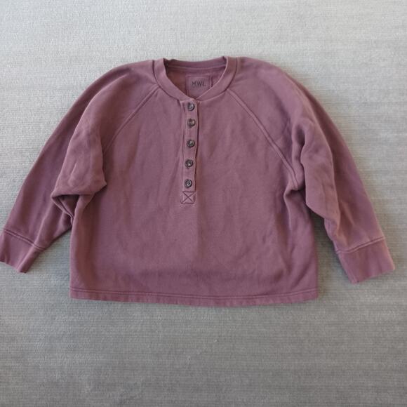 Madewell MWL Betterterry Henley Sweatshirt Womens Small Purple Cropped Casual - Picture 1 of 8